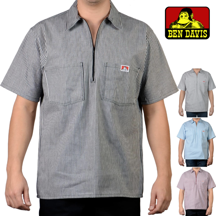 BEN DAVIS ベンデイビス ハーフジップ 半袖シャツ ストライプ Short Sleeve Striped 1/2 Zip Shirt