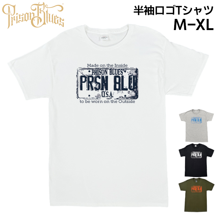 PRISON BLUES 半袖Tシャツ USAプレートロゴ T-shirt w/USA Plate Logo プリズンブルース